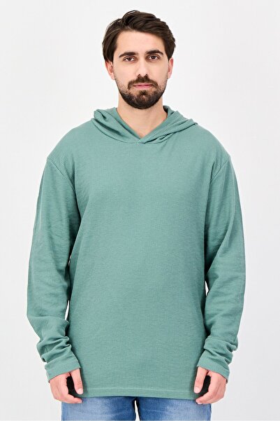 fleece factory Men Textured Long Sleeve Hoodie, Sage Green