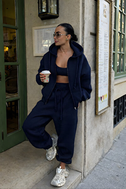 YAKAMEL Women's Zippered Cardigan Track Suit Set High Waist