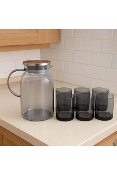Generic Glass Juice Serving Set with Gray Cups