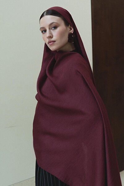 Jolamier Bordo Düz Yün İpek Şal