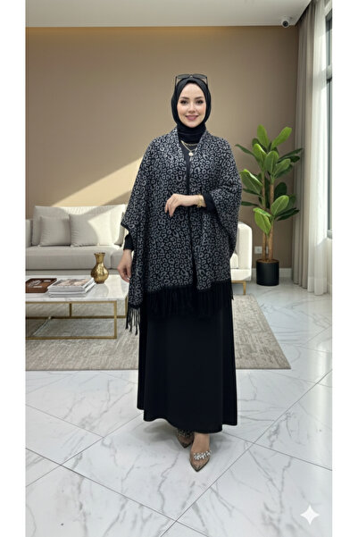 Kervan Pazar KADIN TRİKO LEOPARLI KOLLU ŞAL PANÇO