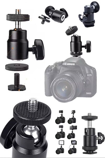 Munico Profesyonel DSLR İçin Video Kamera Işık Braketi Mini Bilyalı Kafa Vida...
