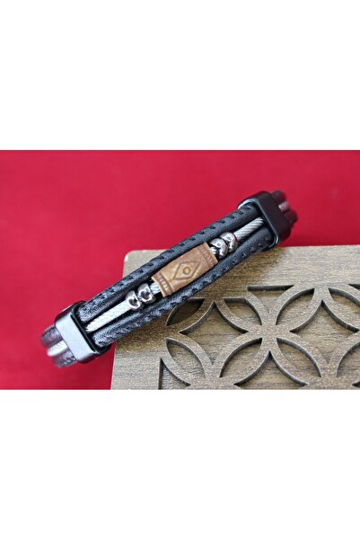 SEHERDEN Erkek Hakiki Deri ve Çelik Detaylı Bileklik