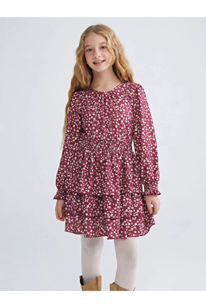 LC Waikiki Lcw Kids Plum Crew Neck Floral Girls Dress