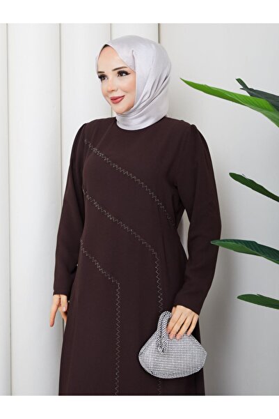 asyadabutik Women's Stone Woven Detailed Small Pleated Back Tie Plus Size Wom...