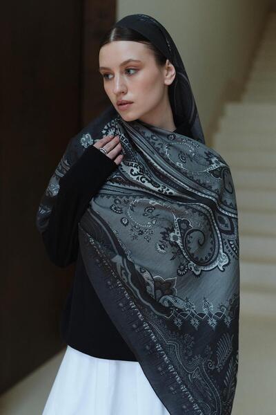 Jolamier Füme Bloom Paisley Yün İpek Şal
