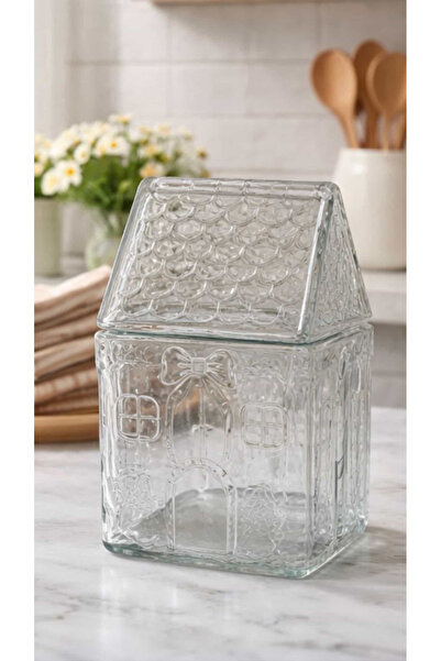 Handmadesign Kapaklı İthal Cam Ev Çok Amaçlı Kurabiye Kahve Kapsül Kavanozu Y...