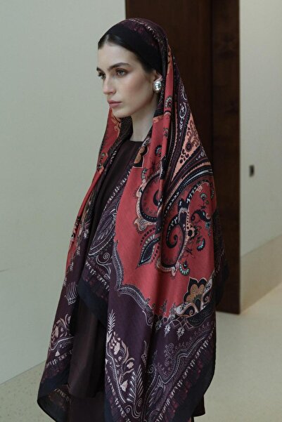 Jolamier Mürdüm Kahve Bloom Paisley Yün İpek Şal