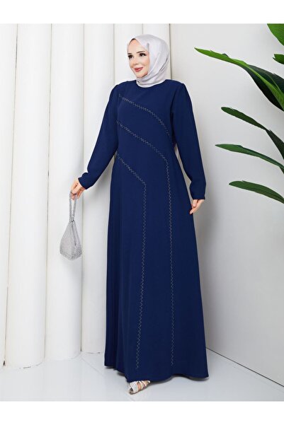 asyadabutik Women's Stone Woven Detailed Small Pleated Back Tie Plus Size Wom...