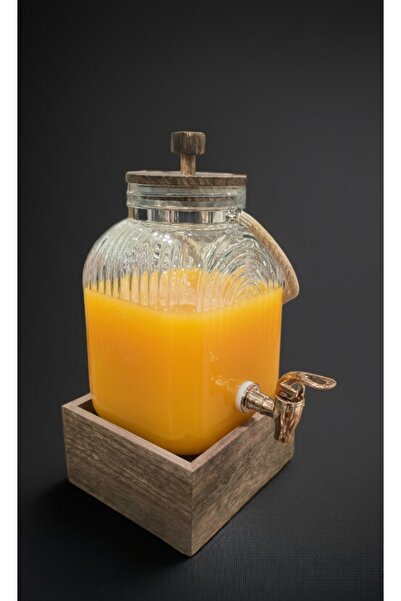 AR HOME Glass Dispenser With Woden Lid And Stand-3 liters