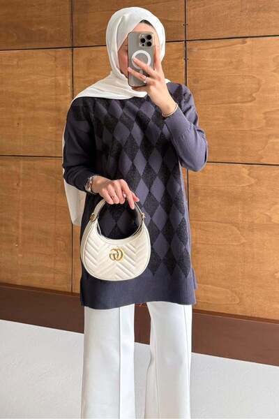 Rimel Moda Simli Merserize Tunik İndigo