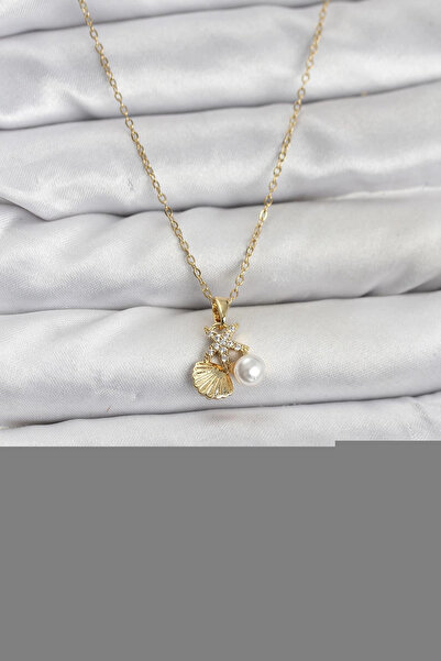 Epilons Bfs 316L Steel Chain Gold Color Sea Shell and Starfish Model Zircon S...