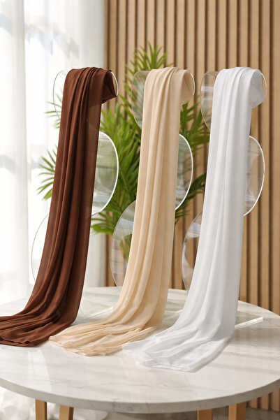 EFFRENATU 3-Piece Chiffon Shawl Set – Soft Tones – 70×180 cm