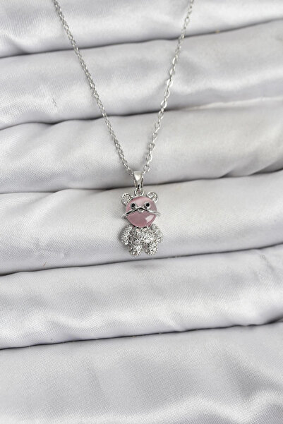 Epilons Bfs 316L Steel Chain Silver Color Teddy Bear Model Zircon Stone Women...