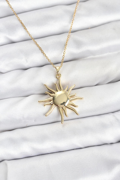 Epilons Bfs 316L Steel Chain Gold Color Sun Model Women's Necklace