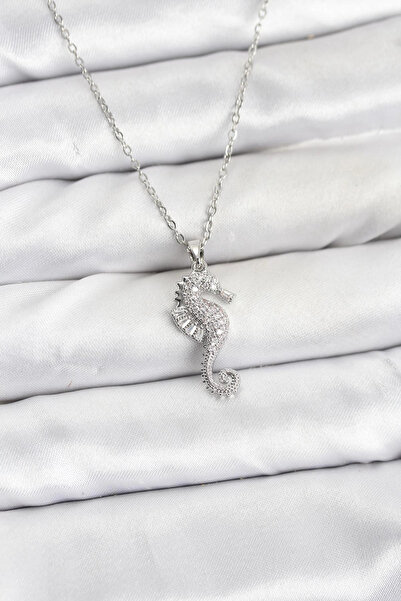 Epilons Bfs 316L Steel Chain Silver Color Sea Horse Model Zircon Stone Women'...