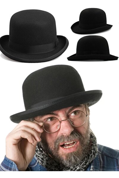 Munico Yetişkin Boy Retro Bowler Derby Şapkası Sherlock Holmes Karakter Siyah...