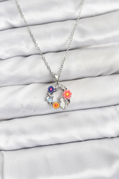Epilons Bfs 316L Steel Chain Silver Color Floral Cat Model Women's Necklace