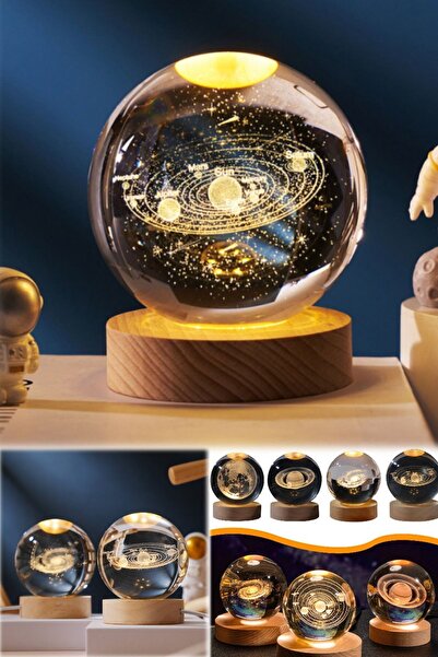 Munico Cam Lamba Gezegenler Figürlü Usb Gece Işığı Led Kristal Top Masa Lamba...