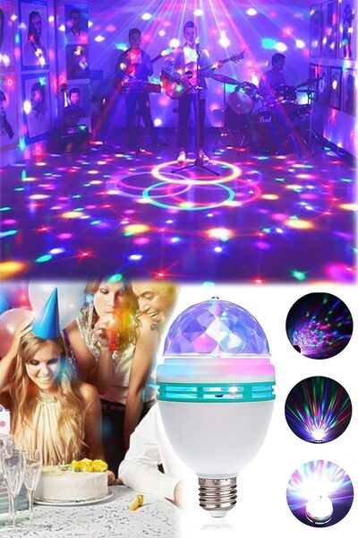 Munico Sihirli Renkli Döner Başlıklı Led Kristal Ampul Lamba Evde Parti Dj Eğ...