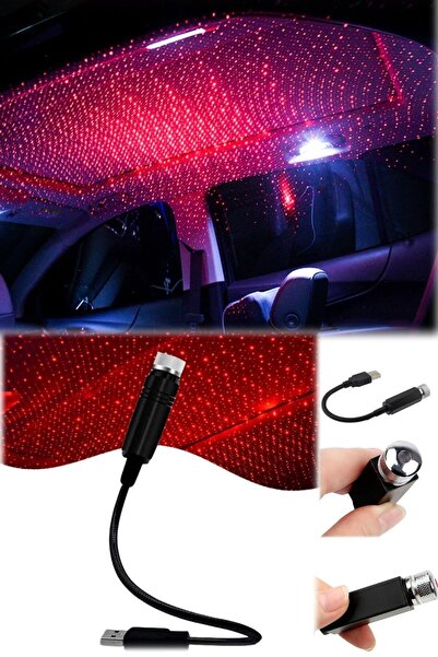 Munico Kırmızı Araba Fosforlu Atmosfer Iç Tavan Lambası Yıldız Projektör Işık...