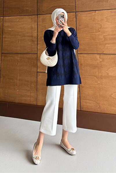 Rimel Moda Silvery Mercerized Tunic Navy Blue