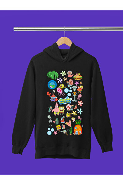 MAGORS Hanorac pentru copii cu glugă, cu imprimeu SpongeBob, din 3 fire, cu t...