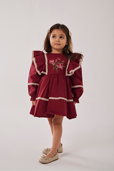 Pinkitokids Rochie de fetiță cu volane, brodată manual cu punct în cruce