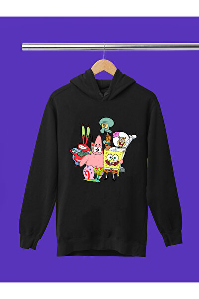 MAGORS سويت شيرت للأطفال بغطاء للرأس مطبوع عليه سبونج بوب، مصنوع من 3 خيوط، ذ...