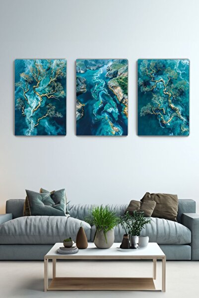 KanvasSepeti Dream Coasts Set of 3 Canvas Wall Paintings - Home Living Room K...