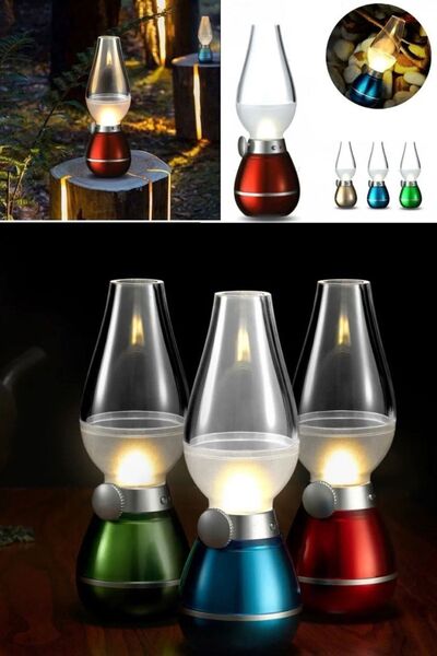 Munico Led Retro Fener Gazyağı Lamba Taşınabilir Gece Işığı Manzara Işyeri Re...