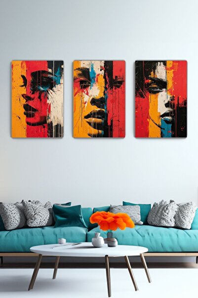 KanvasSepeti Mysterious Looks 3-Piece Canvas Wall Art Set - Home Salon Living...