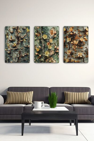 KanvasSepeti Pictură în 3 piese - Ciclul vieții - Pictură decorativă în 3 pie...