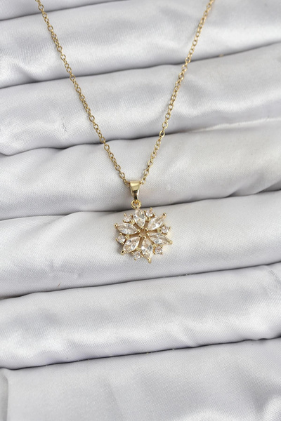 shopwave سلسلة من الفولاذ 316L لون ذهبي موديل اللوتس مرصعة بحجر الزركون للنساء