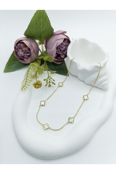 ikiztakı Yonca Figürlü Minimal Altın Renkli Çelik Kolye