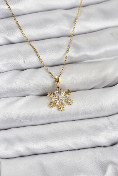 Generic Brand 316L Steel Chain Gold Color Snowflake Model Zircon Stone Women'...