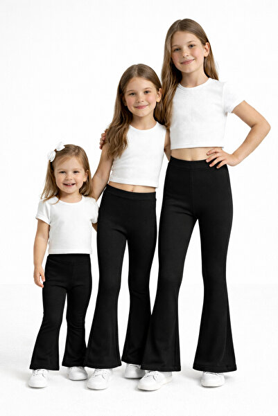 Mudizone Kız Çocuk Fitilli İspanyol Paça Siyah Tayt