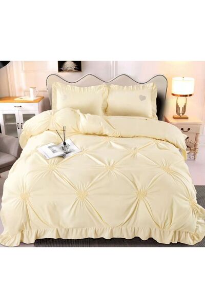 ANATOLIATEKSTILE Elegant Bed Linen Set with Capitonné Pattern, Romantic Desig...