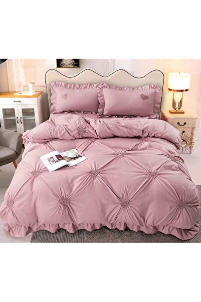 ANATOLIATEKSTILE Elegant Bed Linen Set with Capitonné Pattern, Romantic Desig...