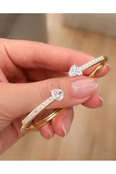 MONVEJEWELS Zirkon Taşlı Kelepçe Model Gold Kadın Bileklik