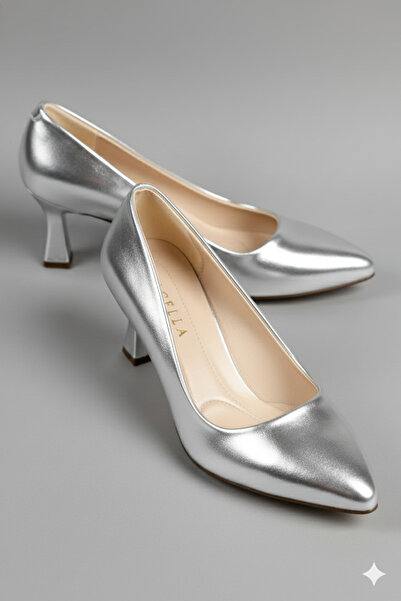 rephro store Women's Silver Pointed Toe Mid-Heel Evening Dress Shoes – Comfor...