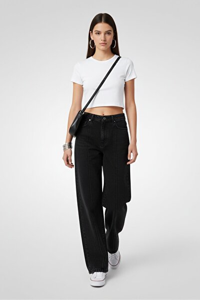 adidas Women Regular Fit Washed Wide Leg Jeans, Black