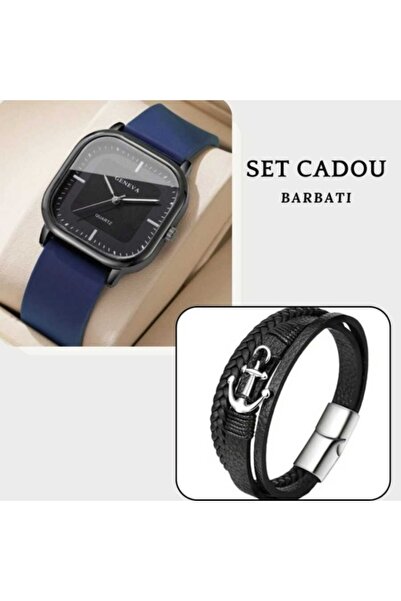 Geneva Men's gift set with watch and leather bracelet