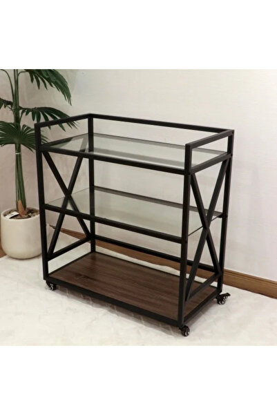 Generic عربة تقديم بعجلات مصنوعة من المعدن والزجاج