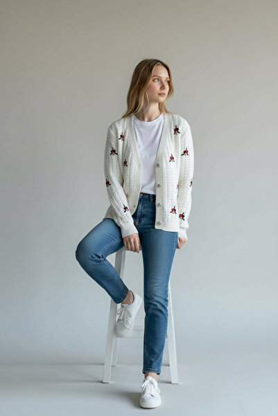 BİLGENS BUTİK Women's Embroidered Detailed Knitwear Cardigan