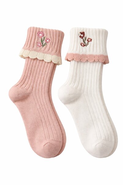 SeaBubbles Момичешки чорапи с бродерия с цветя, 2 чифта