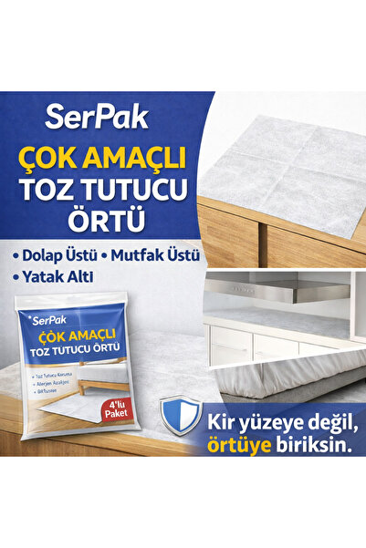 Ser-Pak Dolap Üstü ve Mutfak Üstü Toz Tutucu Örtü – Çok Amaçlı Yüzey Koruyucu Nonwoven Ped (4’lü)