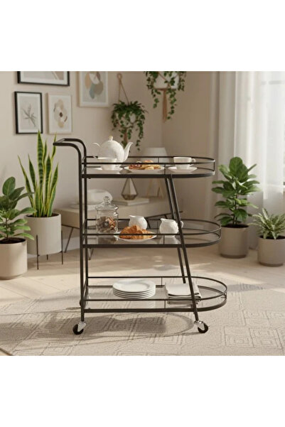 Generic 3-Tier Black Metal and Glass Serving Tray