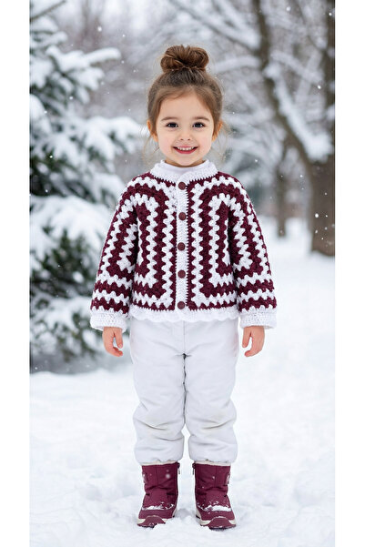 Butik KIZ ÇOCUK BORD0 BEYAZ EL ÖRGÜSÜ ALTIGEN HIRKA