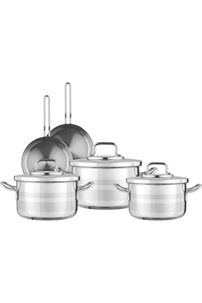 Generic Korkmaz Steel Cookware Set, 8 Pieces - Silver